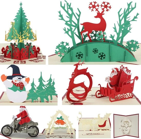 Set di 8 Cartoline 3D di Buon Natale con Buste per Xmas/Nuovo Anno