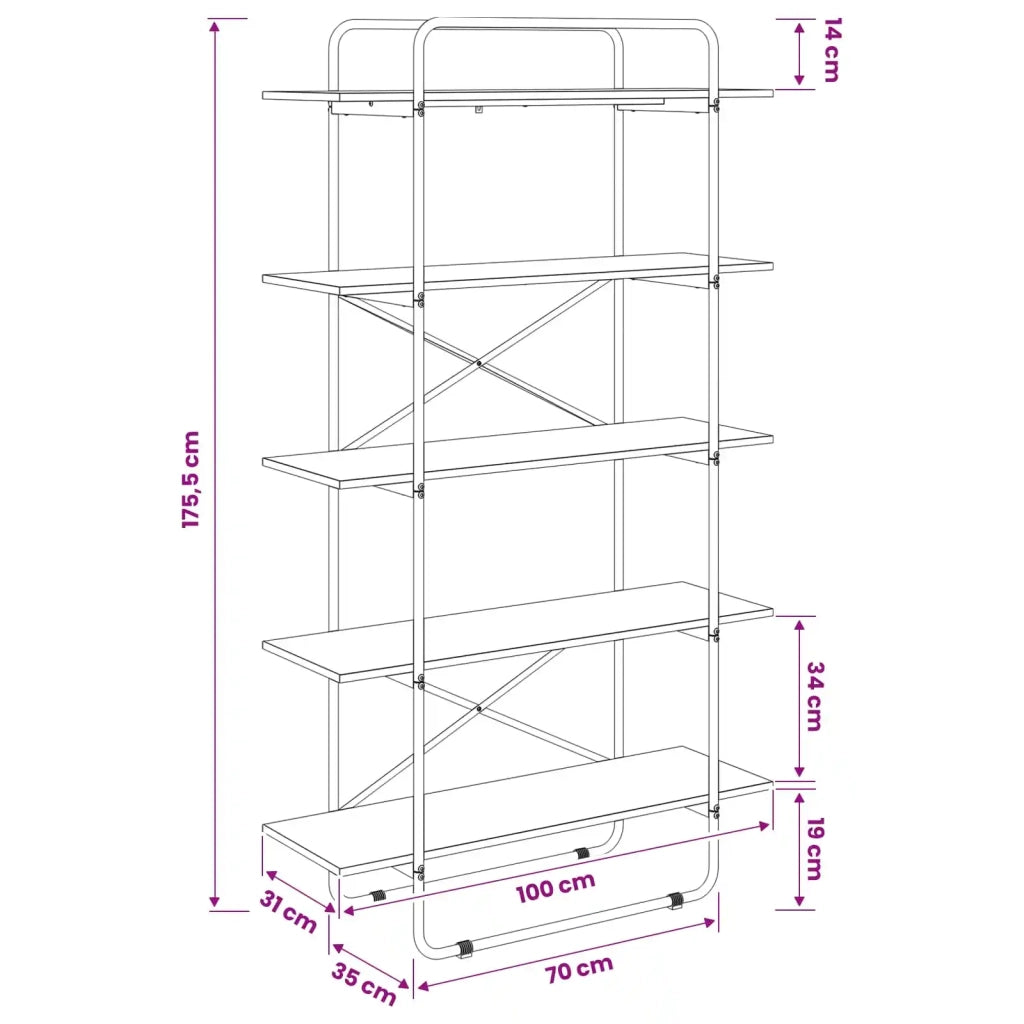 Libreria 5 livelli 100 x 35 x 175,5 cm PB Rovere Fumo 8007782