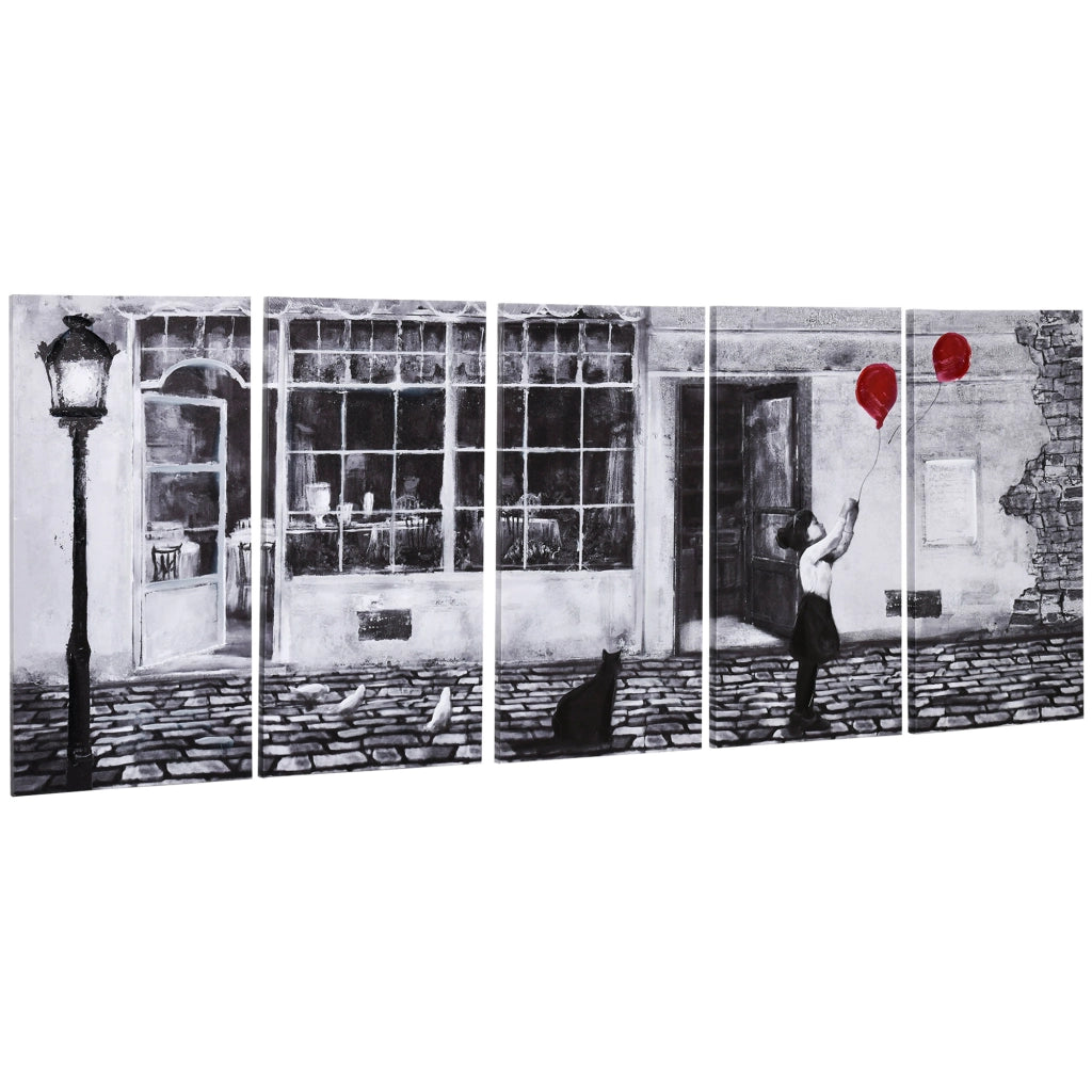 EasyComfort Stampa su Tela con Bambina, 80x40cm, 5 Pezzi per Casa e Ufficio, Tela in Legno di Pino e Vernice ad Acqua, Nero Bianco Rosso