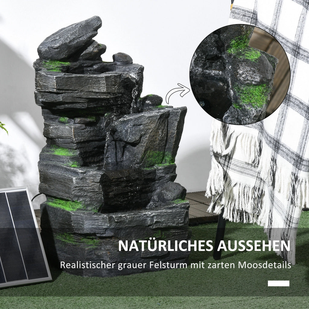 Fontana da Giardino ¨C zephmum ¨C Effetto Pietra 4 Livelli LED a Energia Solare 57cm Resina