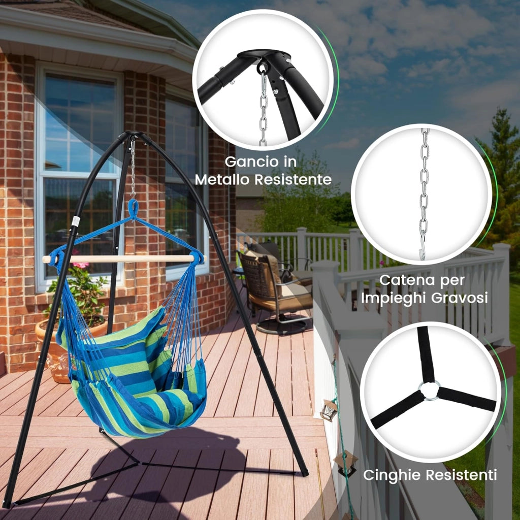 Supporto per Sedia Sospesa, Supporto per Sedia Altalena in Metallo con Catena Sospesa, Supporto per Altalena a Triangolo, Portata 200 kg, per Patio, Giardino