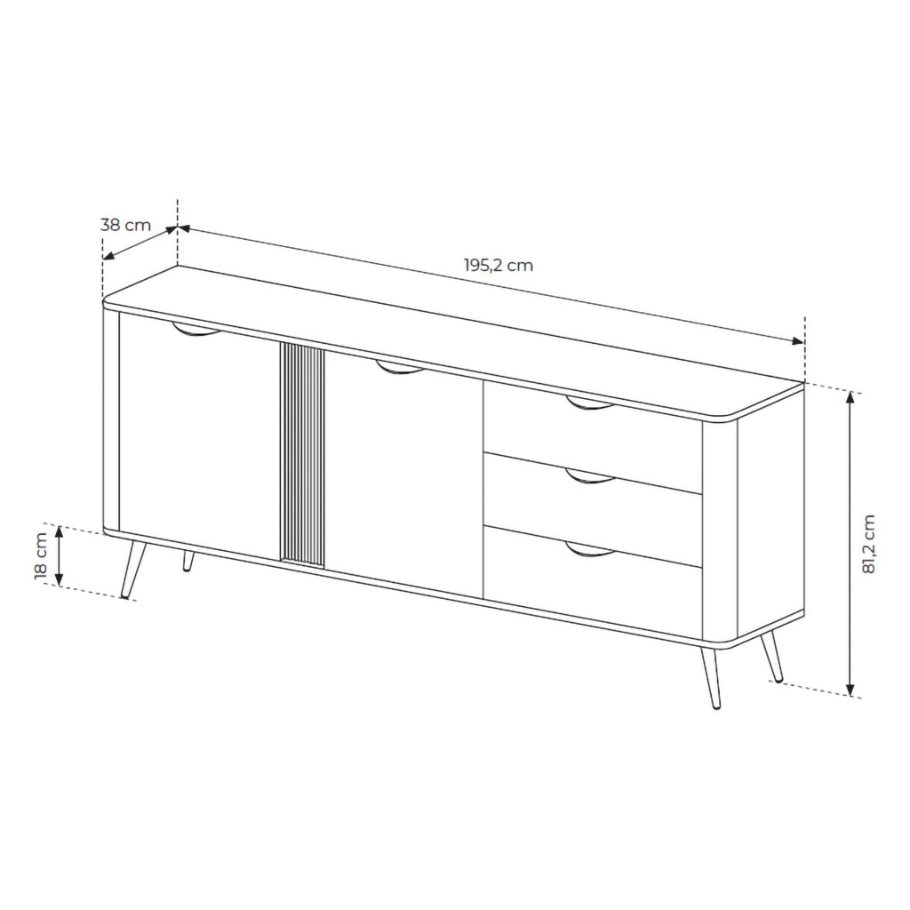 Madia Kabatiti, Credenza 3 Cassetti, 195x38x81h cm Marrone Noce