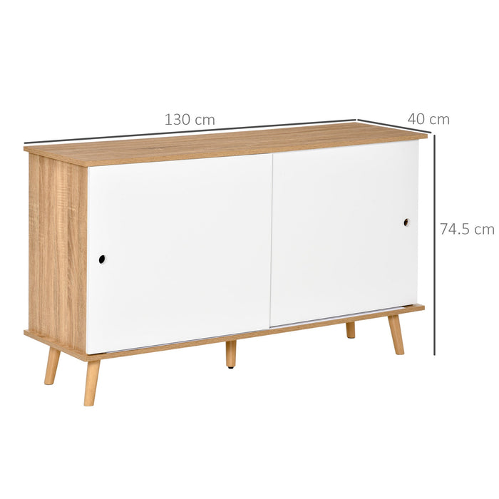 Mobile 2 Ante Scorrevoli 130x40x74,5 cm in Legno Rovere e Bianco