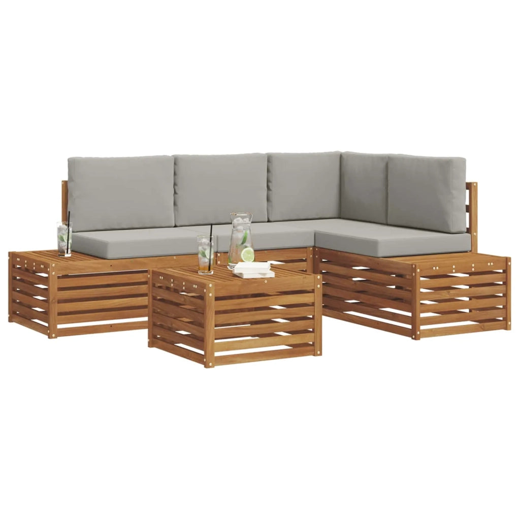 Set di divani da esterno con cuscino Grigio Naturale e Chiaro