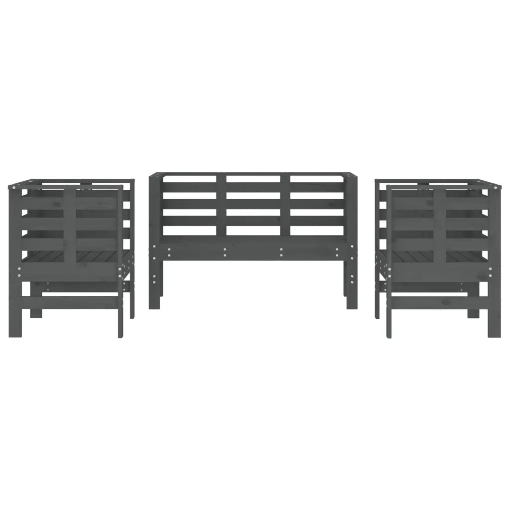 Set Salotto da Giardino 3 pz Grigio in Legno Massello di Pino 825144