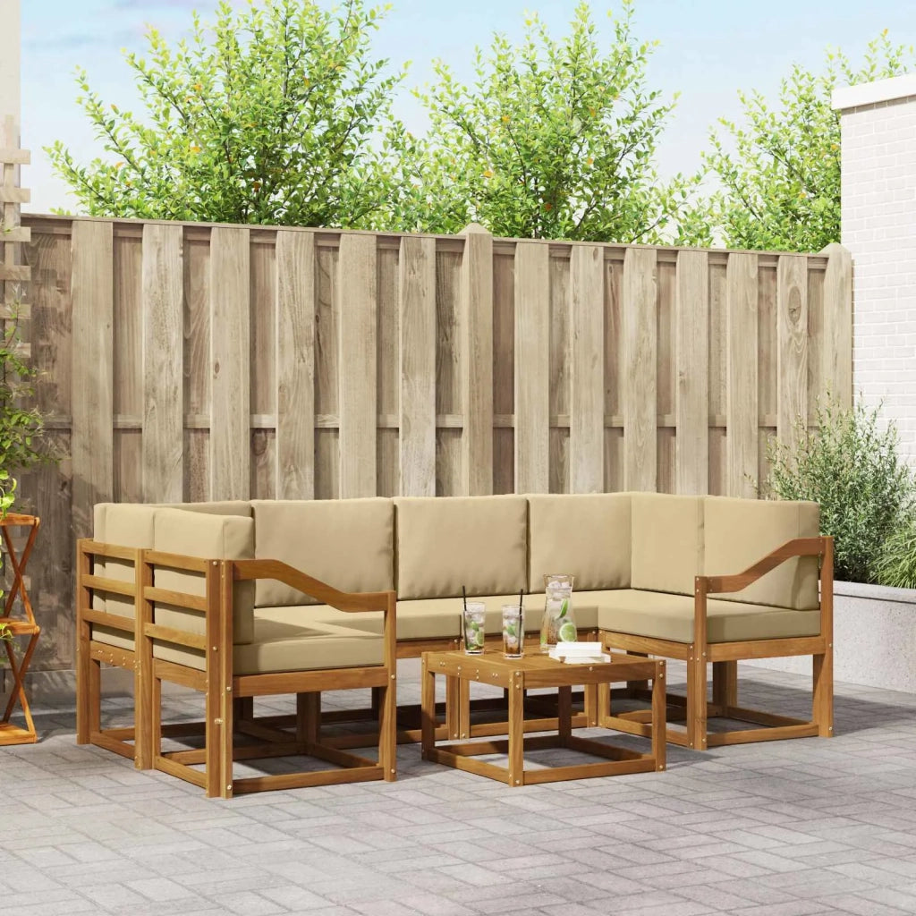 Set di divani da esterno con cuscino 7 pcs Naturale e Beige