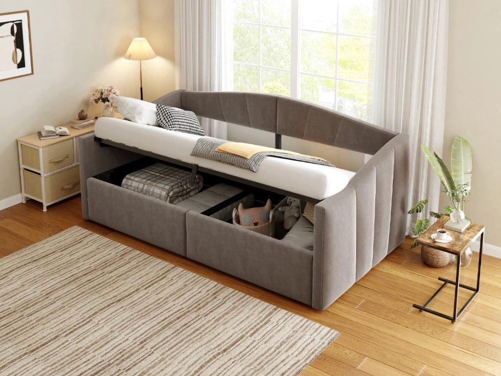 Letto sofà con sistema idraulico in velluto grigio 90x200 cm
