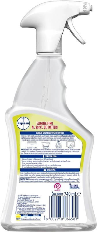 NAPISAN SPRAY 12 PZ MULTISUPERFICI LIMONE E MENTA 740 ML L'UNO ELIMINA 99,9% BATTERI PER SUPERFICI A CONTATTO CON ALIMENTI