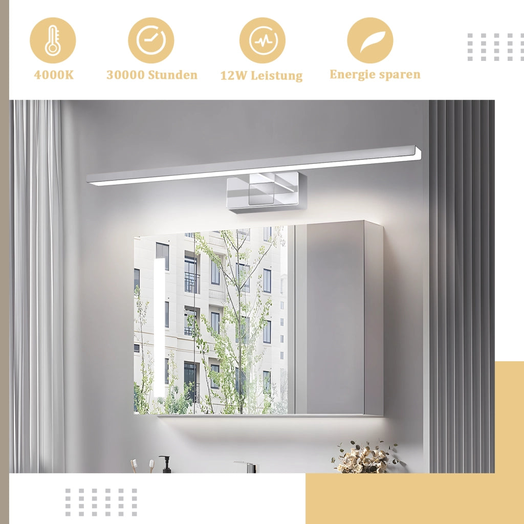 ZMH Lampada da Specchio per Bagno LED 12W a Parete Luce Neutra 4000K 60cm Moderna Cromata per Specchio Armadio