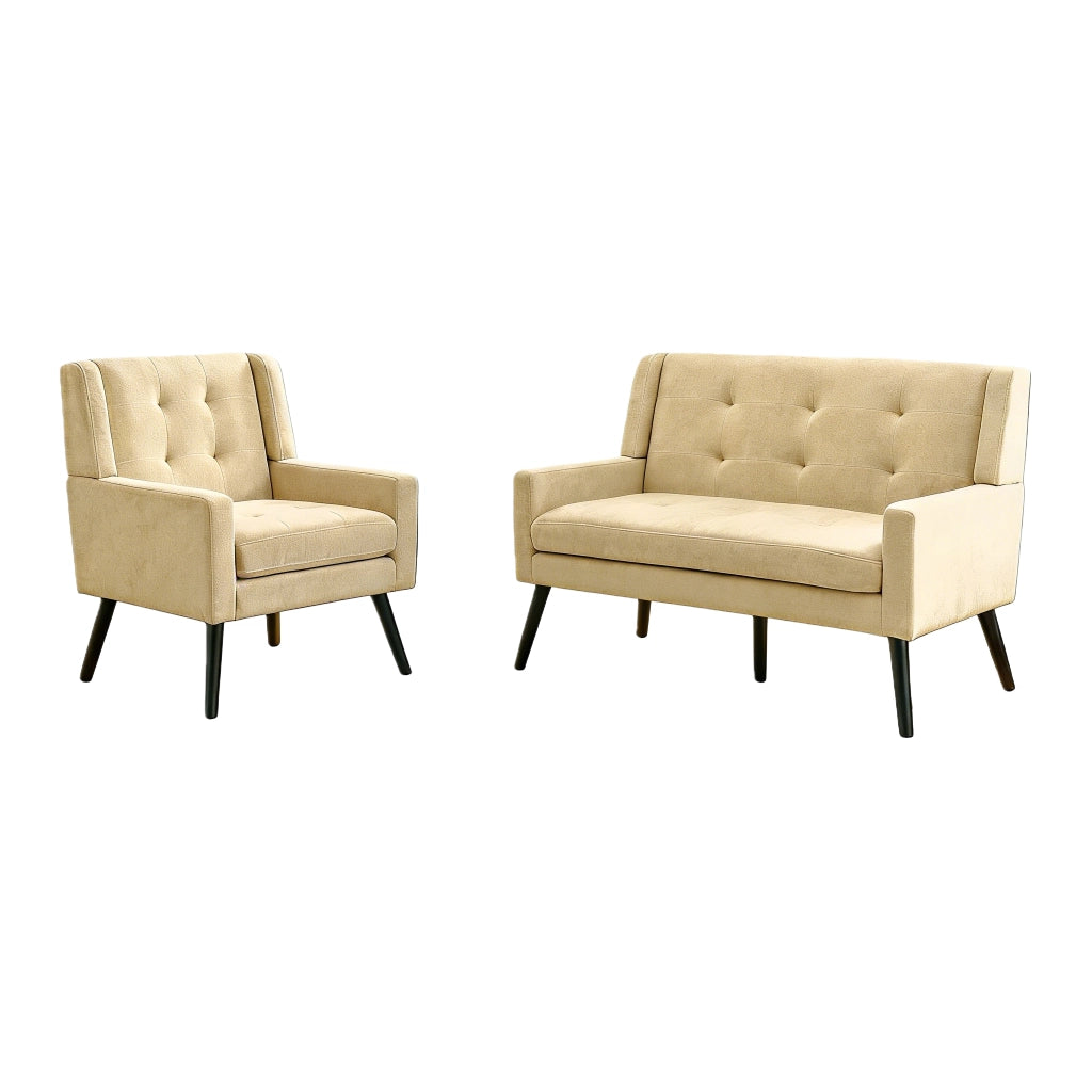 Set di poltrone 2 pezzi con cuscini in schiuma ad alta densità, tessuto resistente e gambe in legno beige