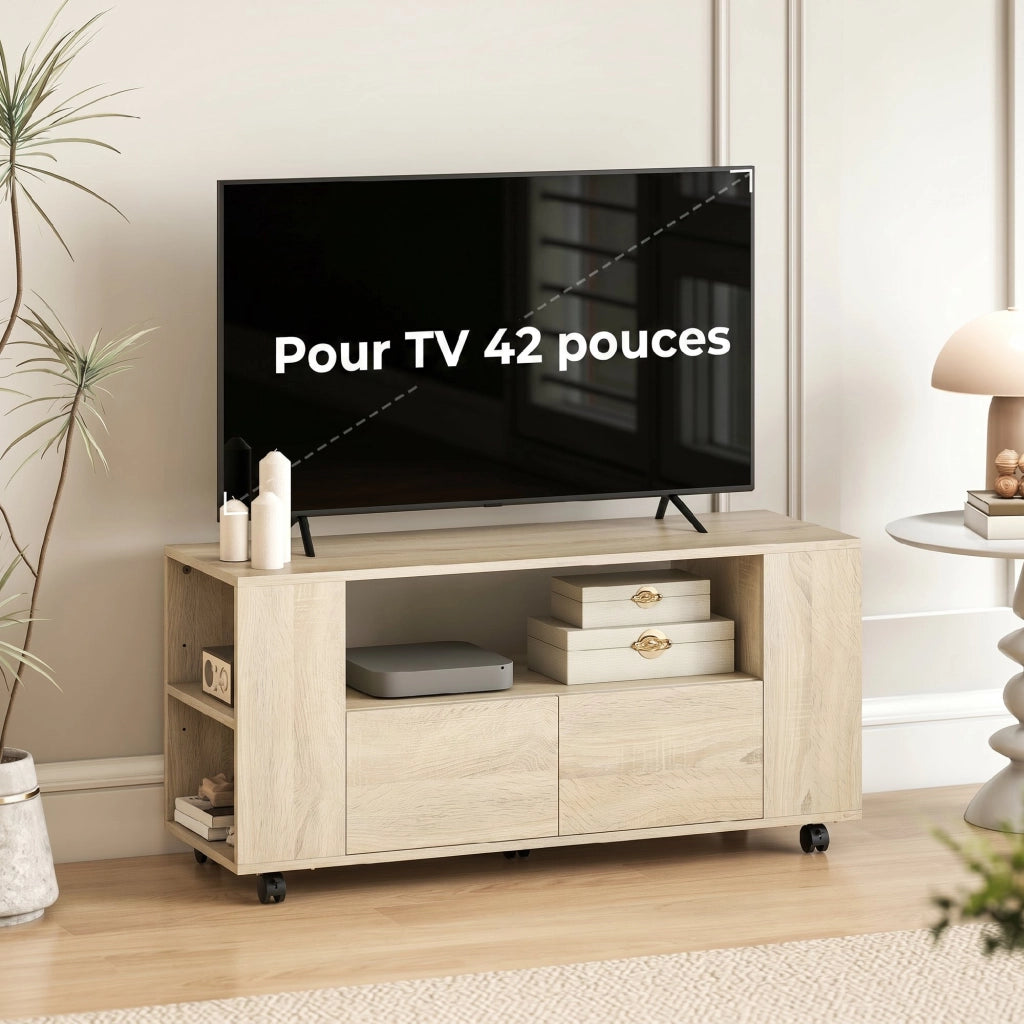 Mobile TV con ruote ¨C zephmum ¨C bianco, legno, 102x30x cm