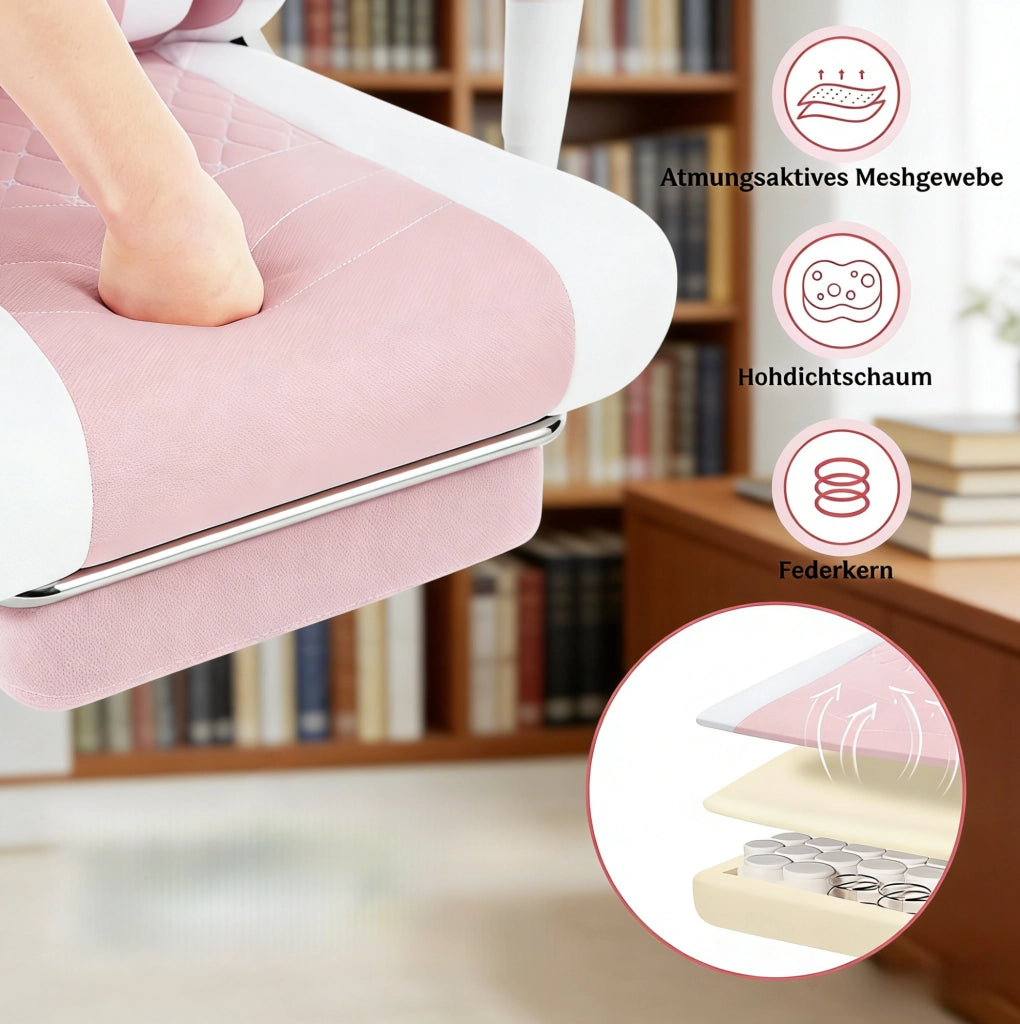 Sedia gaming ergonomica con massaggio rosa e bianca