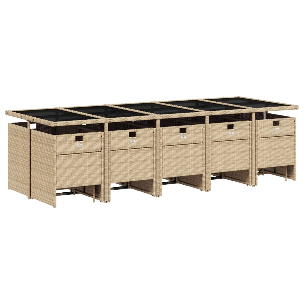 Set da Pranzo da Giardino 15 pz con Cuscini Beige in Polyrattan