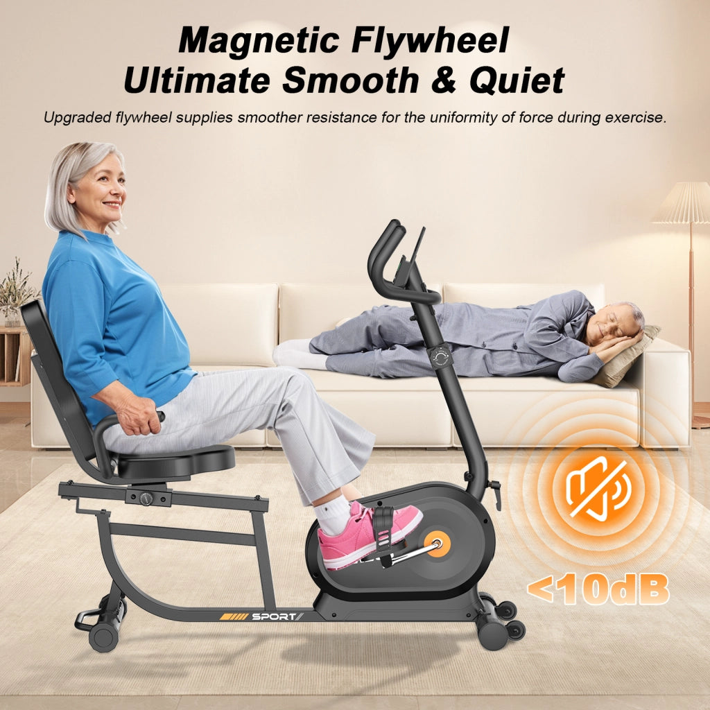 Cyclette Orizzontale Magnetico con Sella Regolabile, Cyclette Da Casa, Cyclette Da Seduta con Sensori di Pulsazione, silenzioso