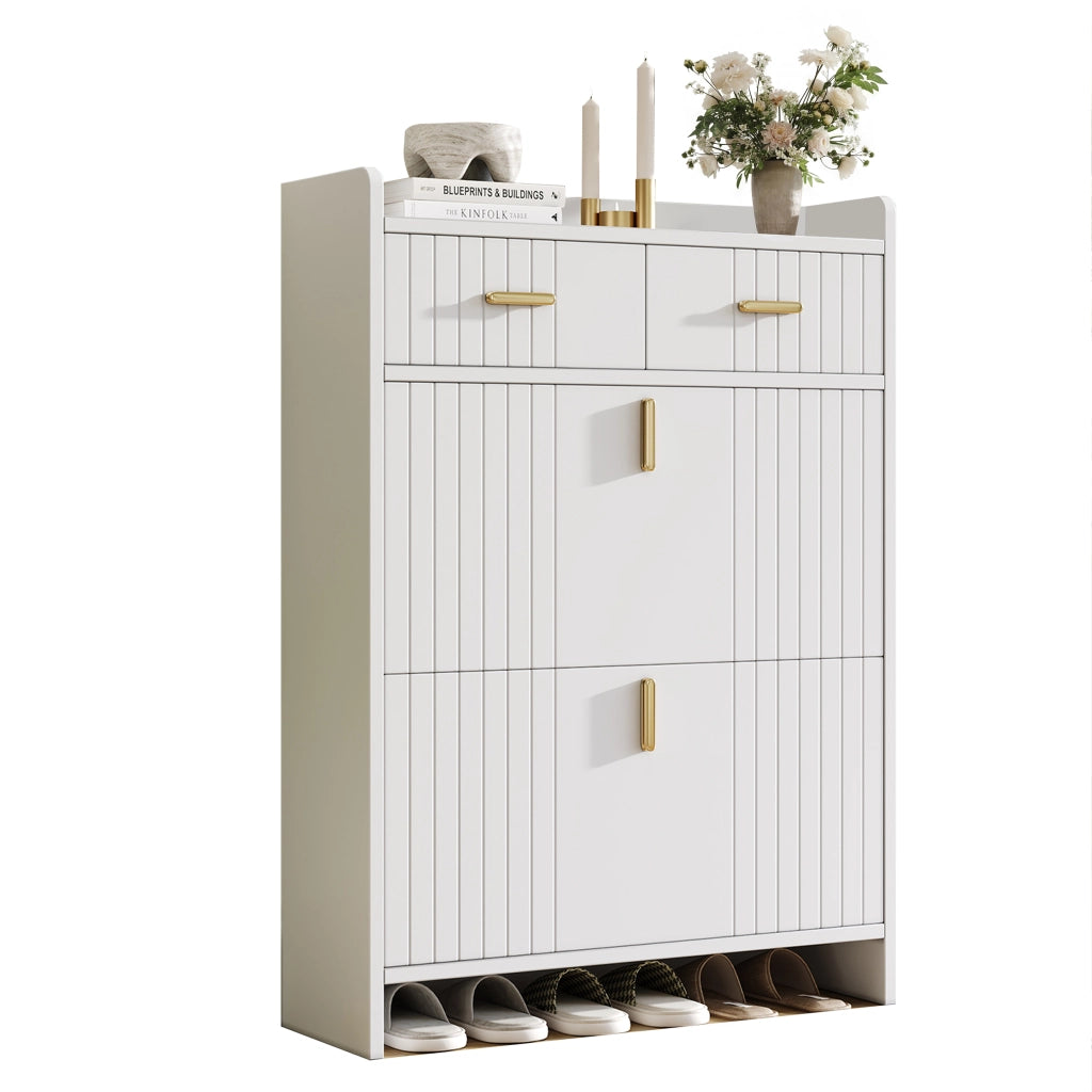 Scarpiera stretta con 2 vani a ribalta e 1 cassetto, mobile portascarpe moderno salvaspazio per ingresso, bianco, 75 ¡Á 24 ¡Á 108,5 cm
