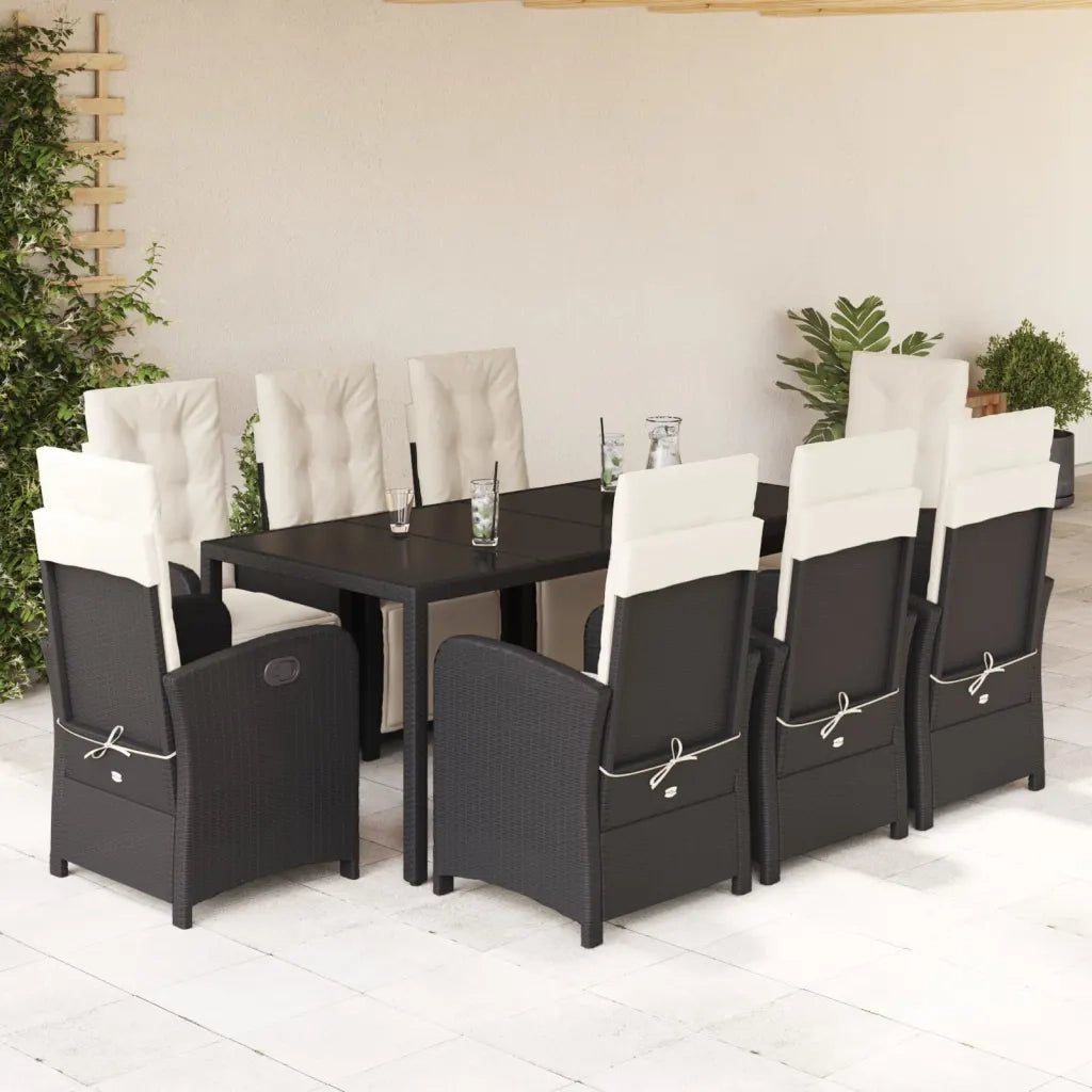 Set da Pranzo da Giardino 9 pz con Cuscini Nero in Polyrattancod mxl 113404