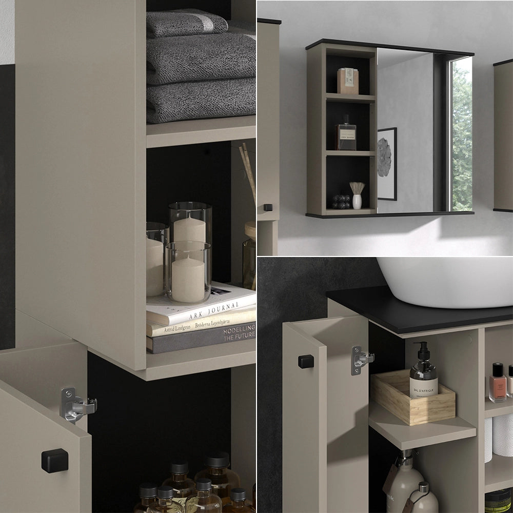 Vicco Set di mobili da bagno Grigio 3 parti, con colonna