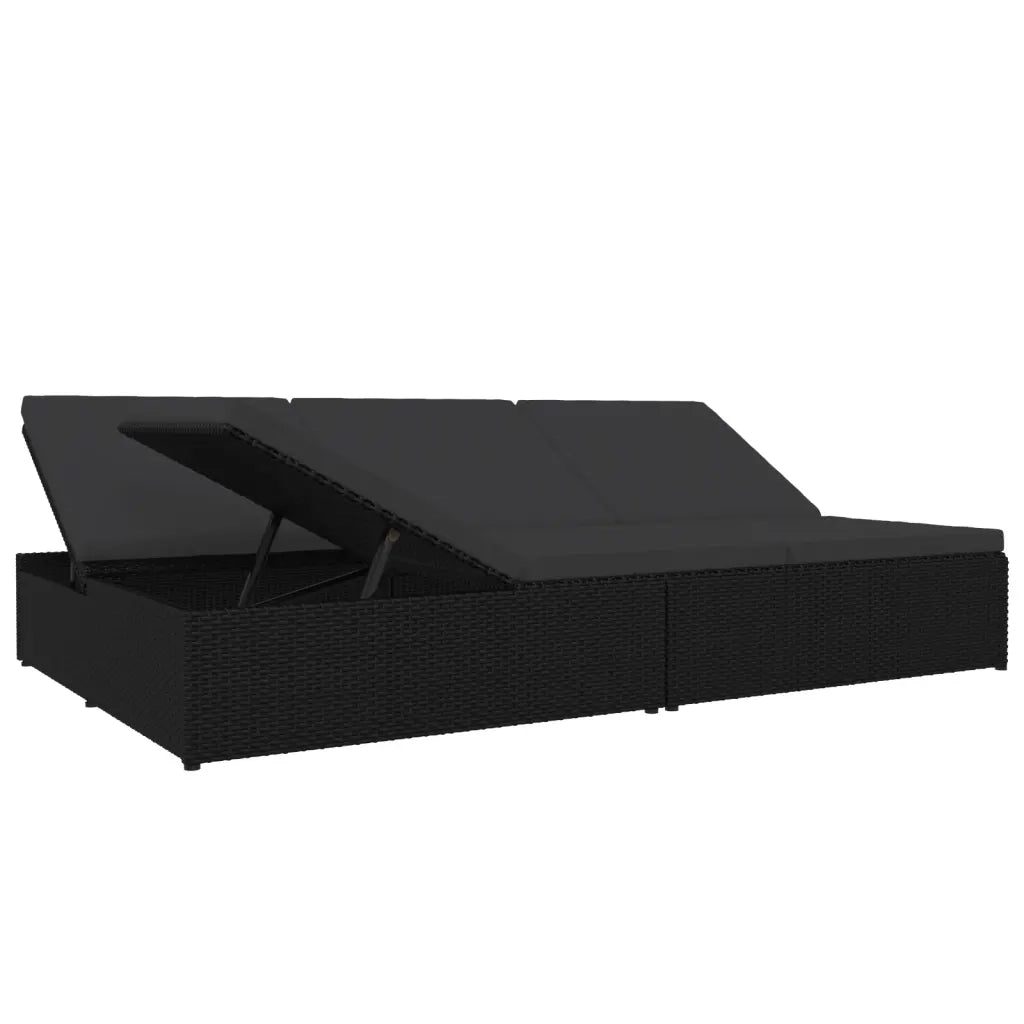 Lettino Prendisole Reclinabile con Cuscini in Polyrattan Nero 317241