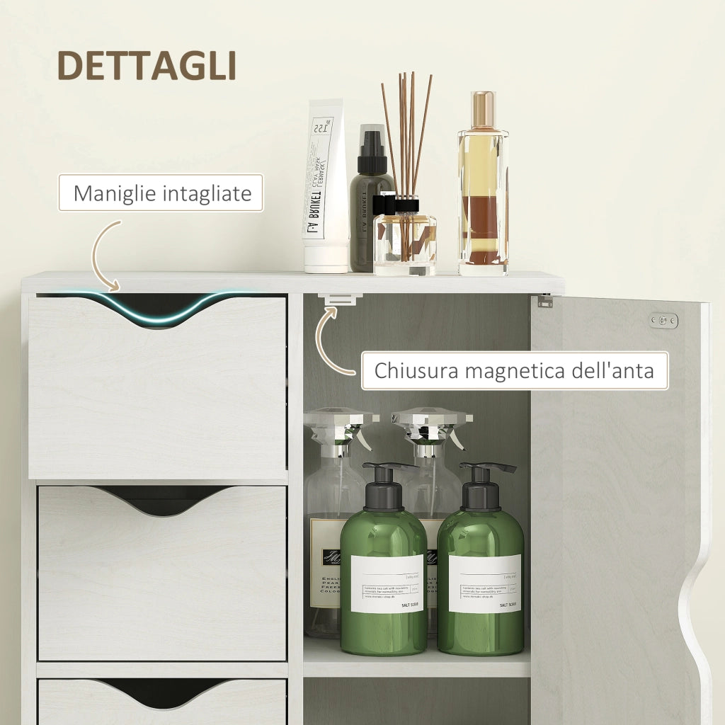 Mobile Bagno con 4 Cassetti. Armadietto a 2 Livelli e Maniglie Ritagliate. in Legno. 54x29x83 cm. Bianco
