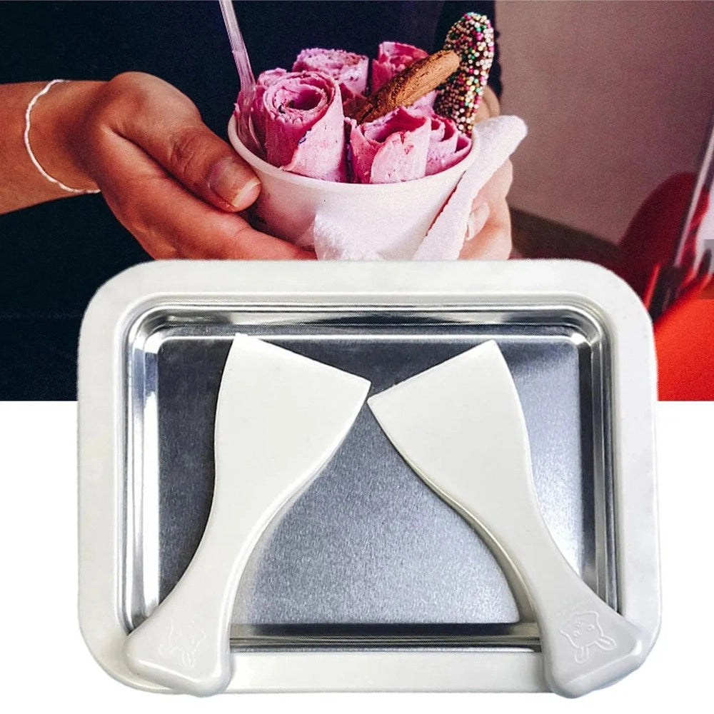Trade Shop - Vassoio Piastra Gelatiera In Acciaio Per Preparare Gelato Sorbetto Yogurt Con Spatole -