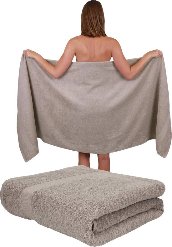 Set di asciugamani per sauna, 2 pezzi, 100% cotone, tessuto da bagno, asciugamano per bagno XXL, asciugamano da spiaggia, dimensioni 80 x 200 cm, colore Pietra