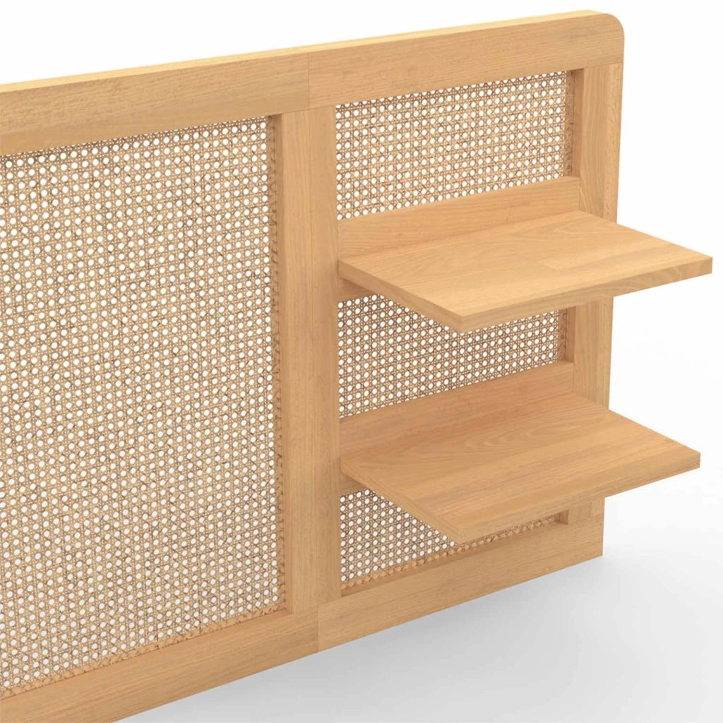 IDMarket - EDHEN 240 CM cabecero de caña y madera con estantes de cabecera