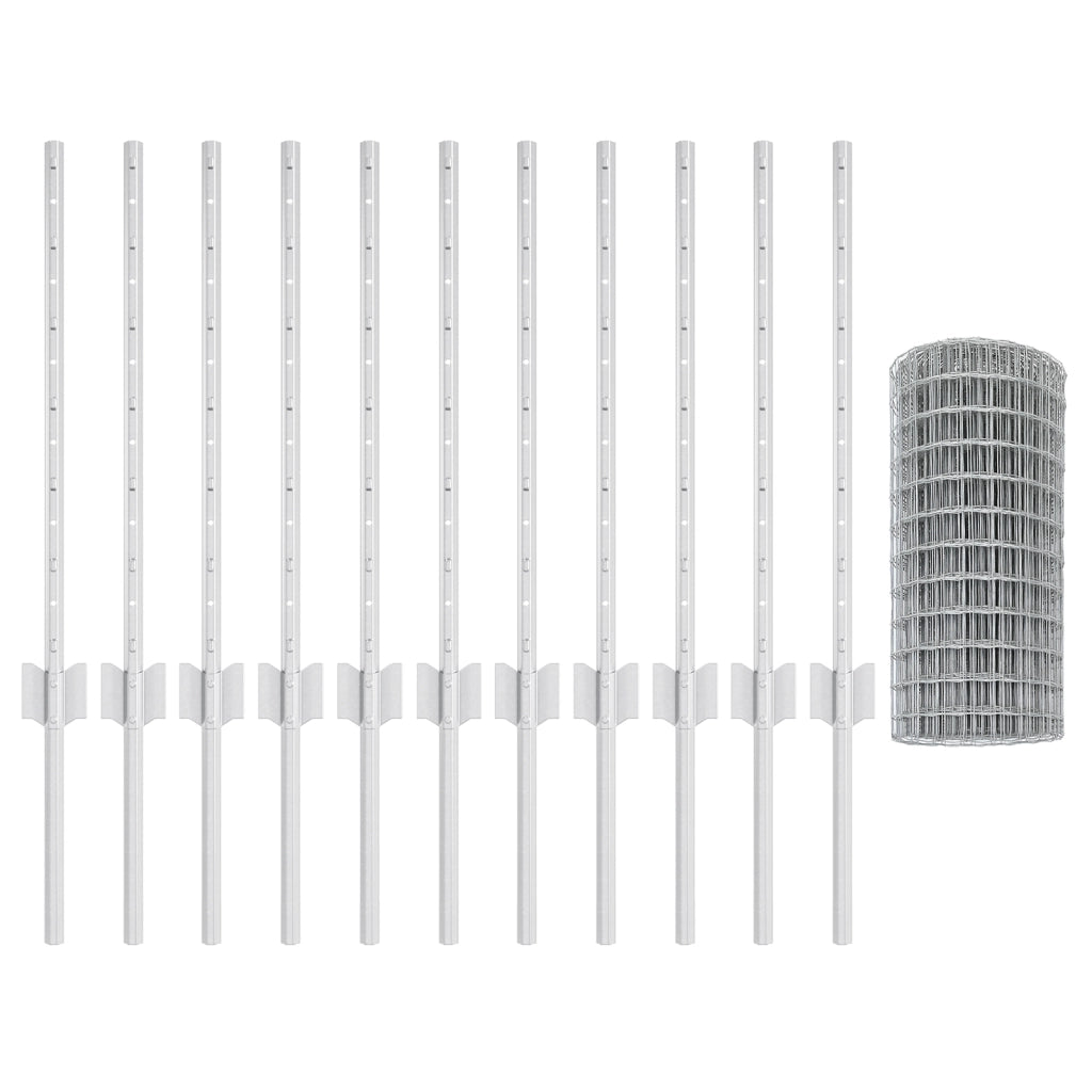 Recinzione Euro con 11 Post in Argento 0,6x25 m Acciaio