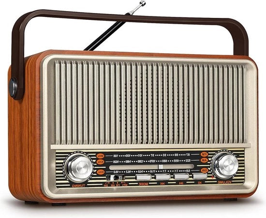 Radio Portatile Vintage - AM/FM/SW con Bluetooth - Batteria 1800 mAh - USB/TF/AUX - Adatto per Anziani