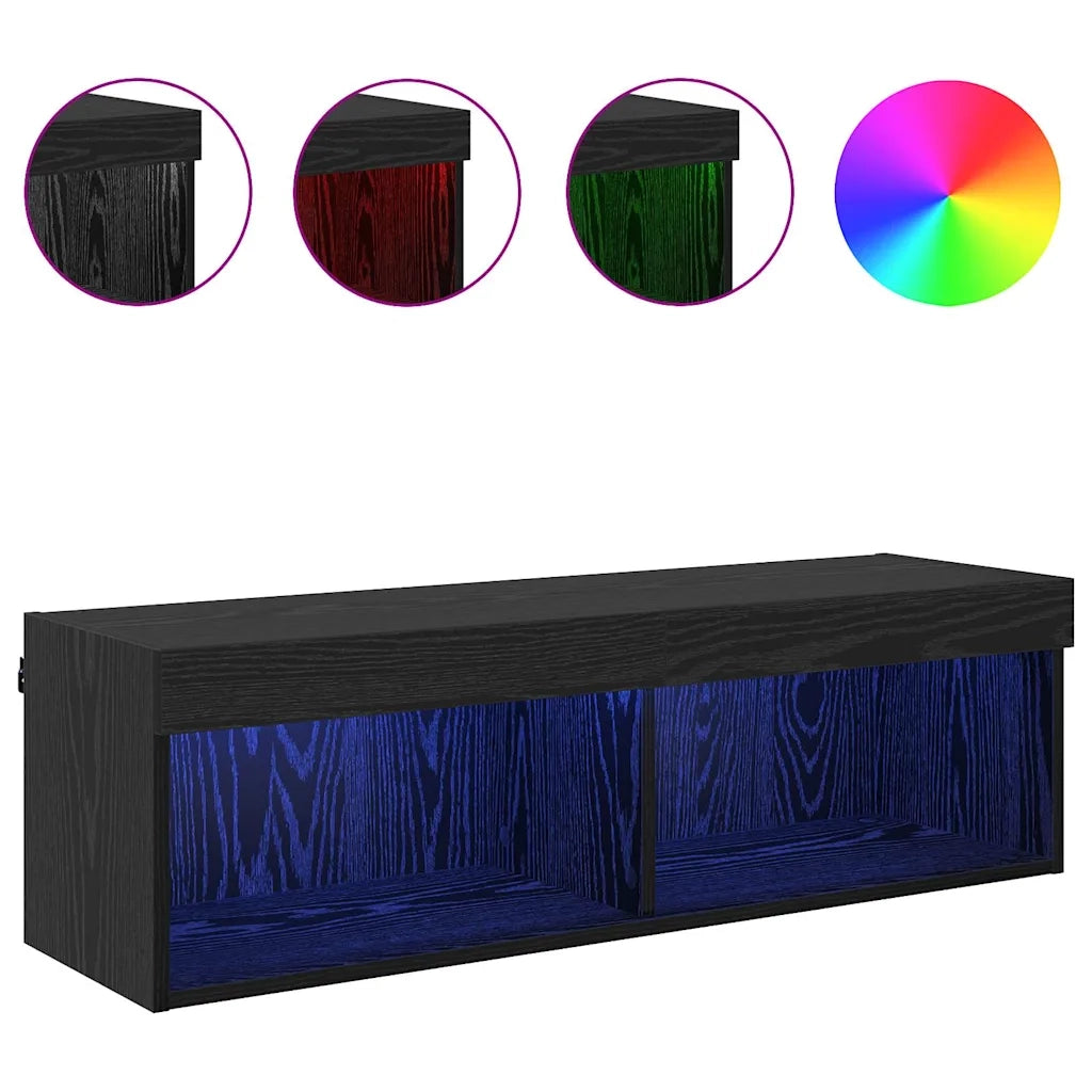Mobile TV da parete con LED Rovere Nero 100 x 30 x 30 cm