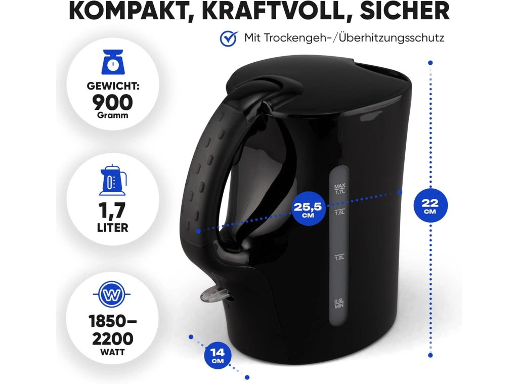 Bollitore Clatronic da 1.7 lt, 2000 W Nero Acciaio Inossidabile Senza Filo WK 3445