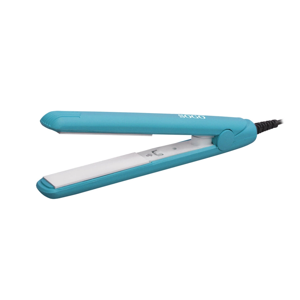 Piastra capelli mini da viaggio, placche ceramica bianche, temperatura 150°C, cavo 1,65m 25W - SOGO