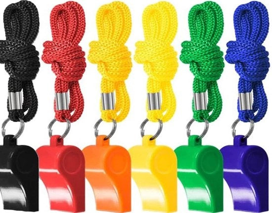 6 trilfluiti in plastica con corda - suono acuto per sport, allenamento e emergenze
