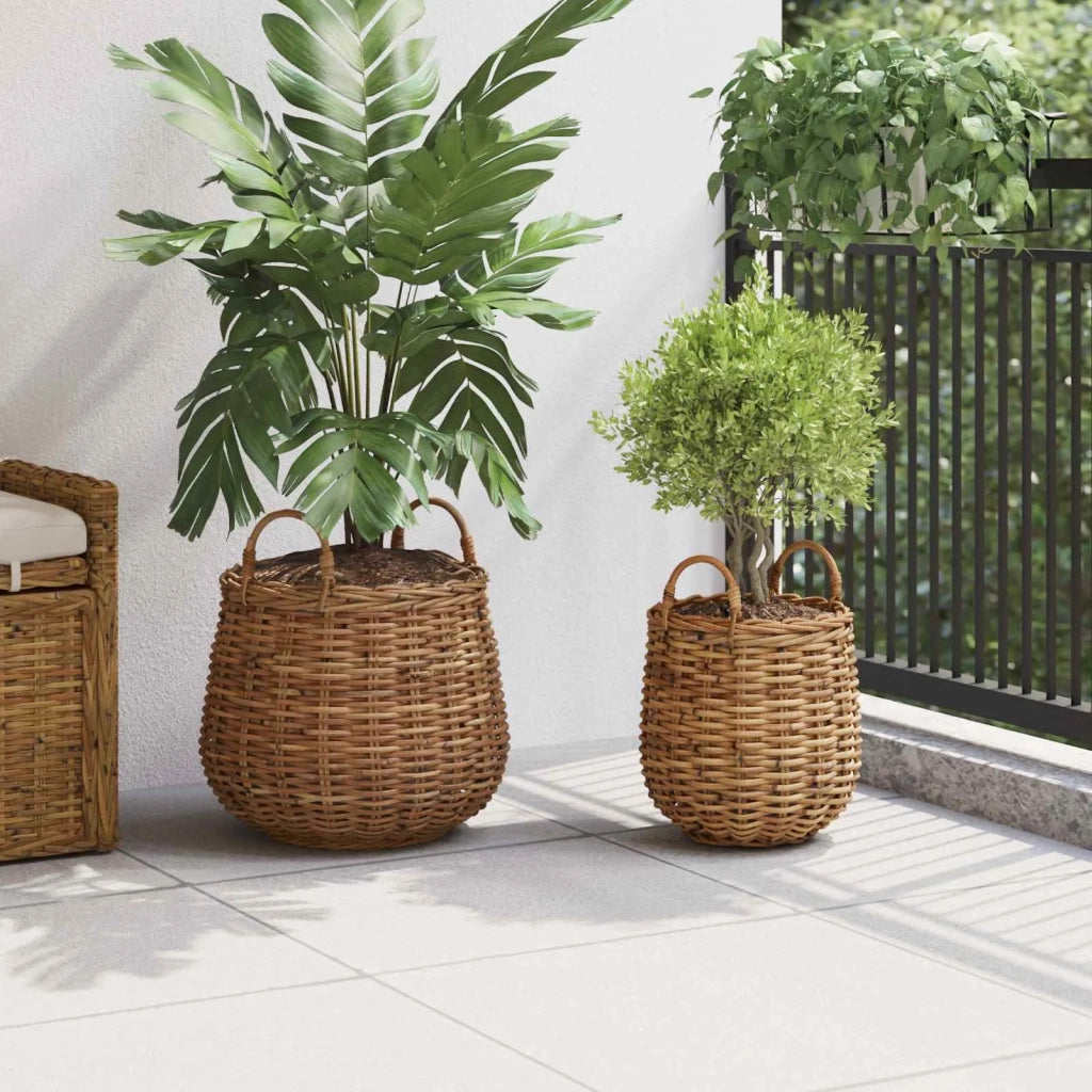 Cestino per piante con archiviazione 2 pcs Marrone Rattan Lacak