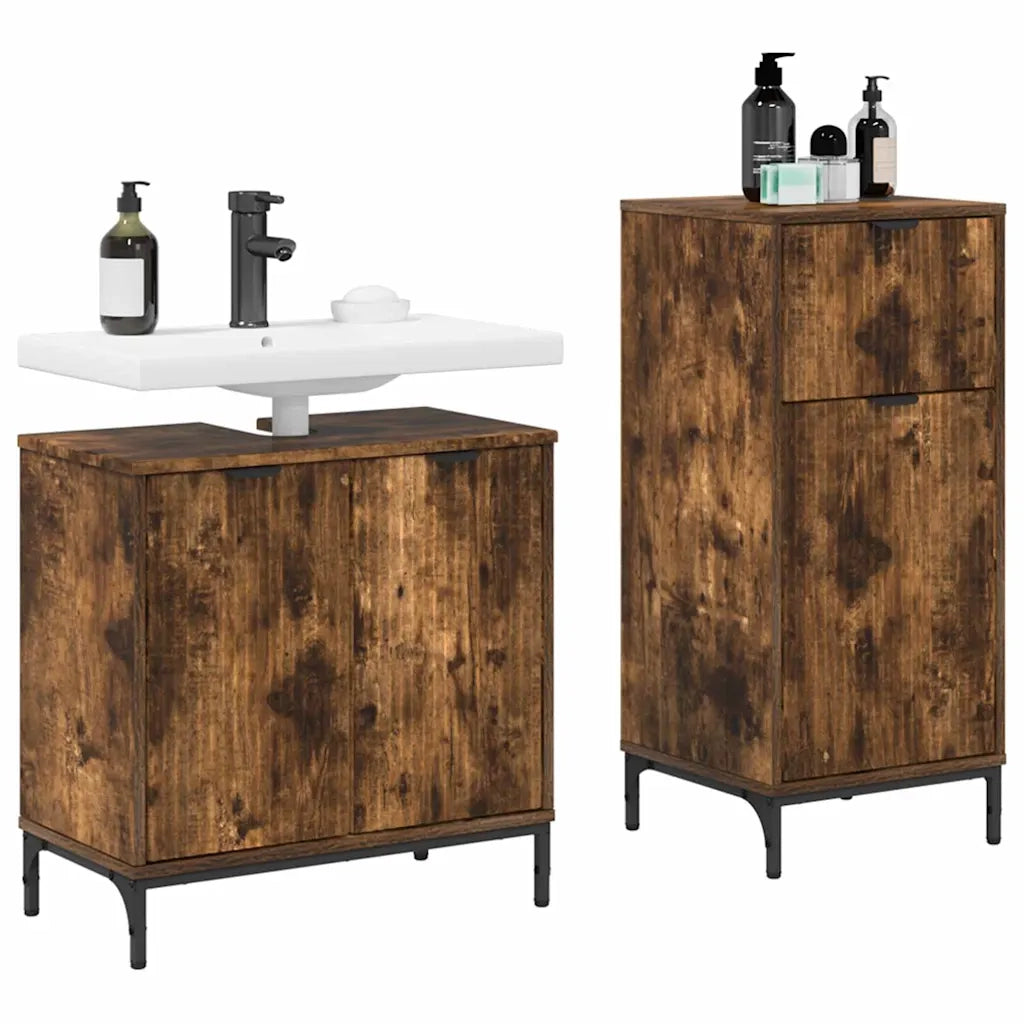 Set di mobili per il bagno con cassetto 2 pcs Rovere fumé