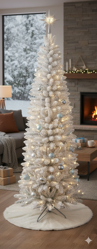 Albero di Natale Artificiale Slim Floccato Realistico Innevato 240 cm 505 Rami Bianco Effetto Neve