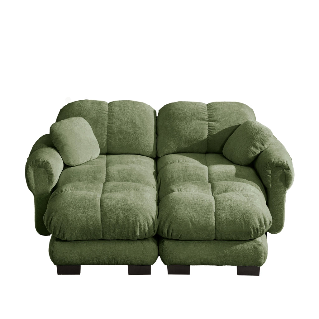 Divano modulare 2 posti con chaise longue mobile e cuscino mobile; seduta imbottita per soggiorno in chenille verde