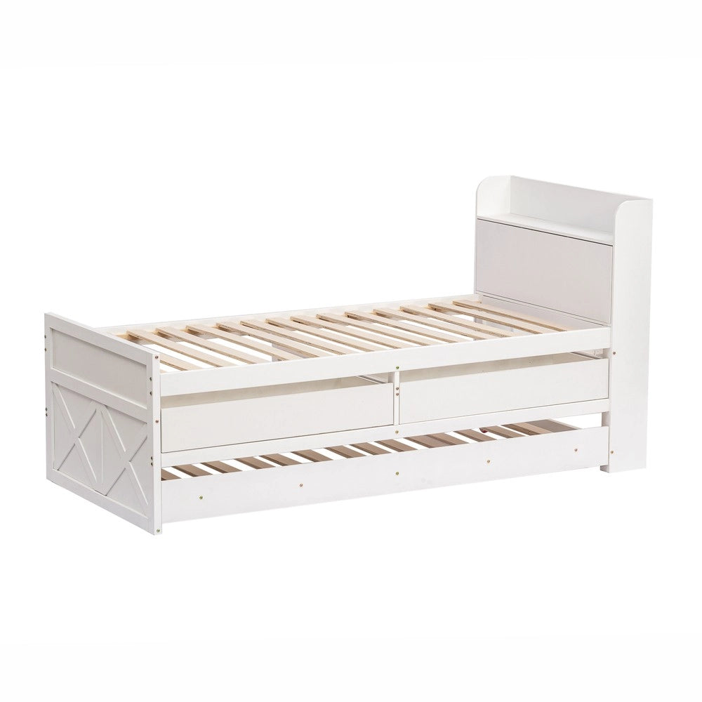 Letto Singolo in Pino Massello con Cassetto e Comodino ¨C MINIMAL ¨C Bianco 90x190