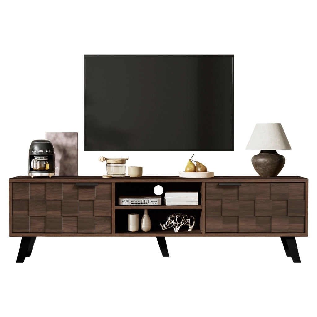 Mobile TV con 2 Ante e 2 Vani Aperti; Cerniere Ammortizzate; per Soggiorno; in Truciolare; 160;5 × 35;5 × 45 cm; Legno