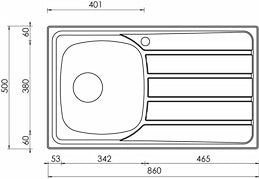 Lavello UNIVERSAL 86X50 1 vasca sinistra+ gocciolatoio ACCIAIO INOX finitura Satinato 015443.S1.01.2016