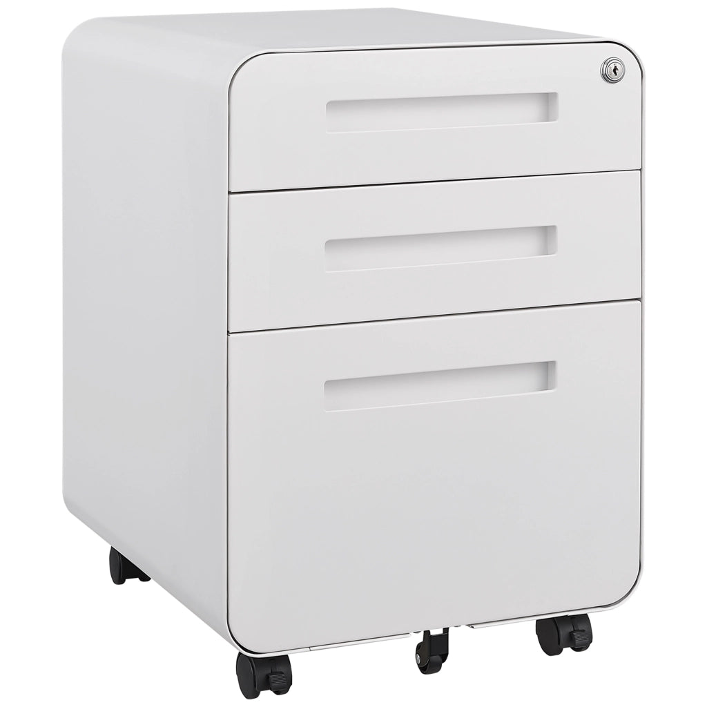 Cassettiera Mobile da Ufficio 3 Cassetti ¨C MINIMAL ¨C Bianco, Acciaio, A4/Legal