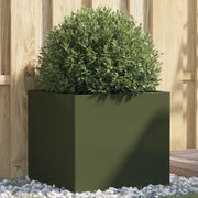 Fioriera-Vaso-Contenitore per Piante Verde Oliva 49x47x46 cm in Acciaio
