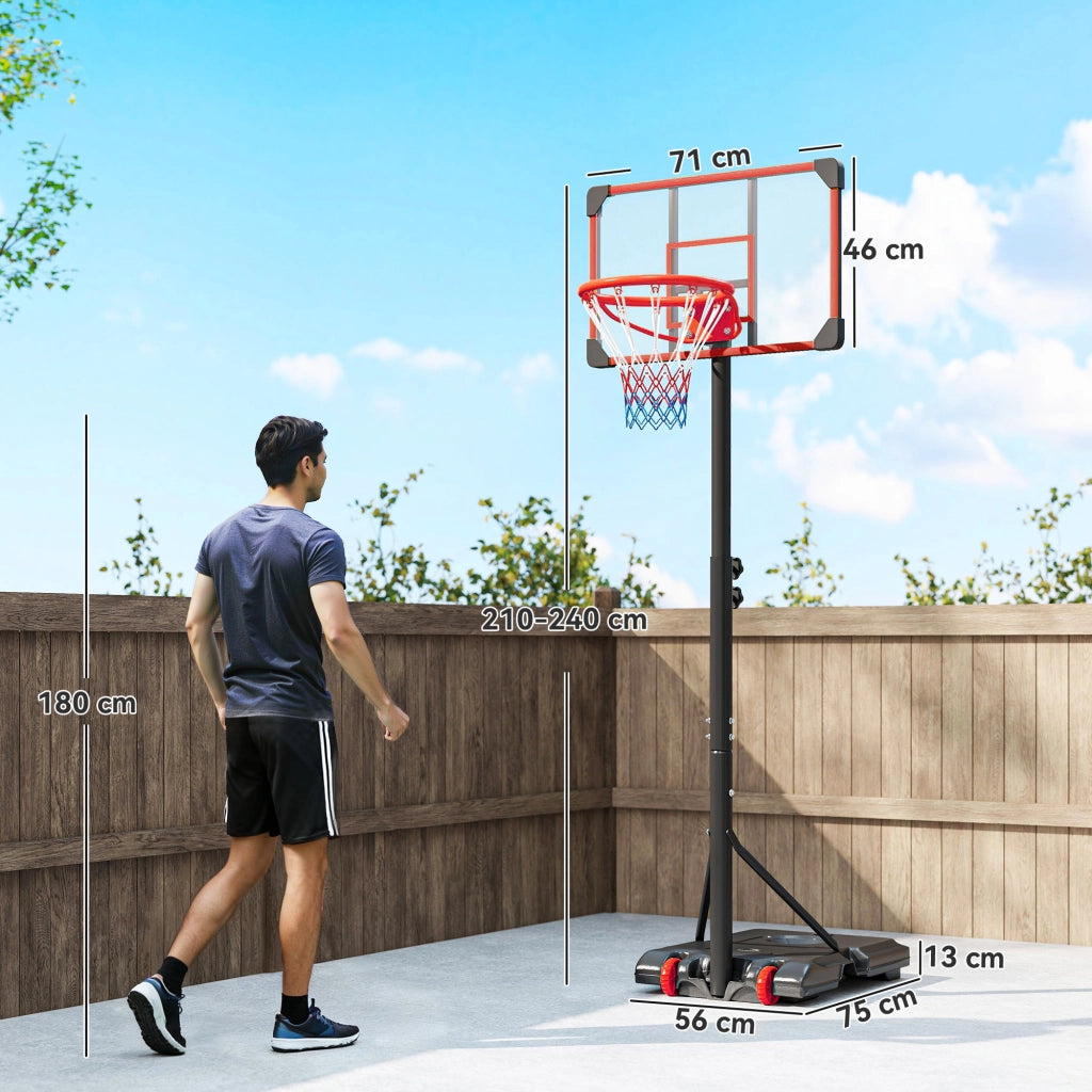 Canestro da Basket Regolabile in Altezza con Ruote e Base Riempibile ¨C Zephmum ¨C Rosso e Nero 178-208 cm