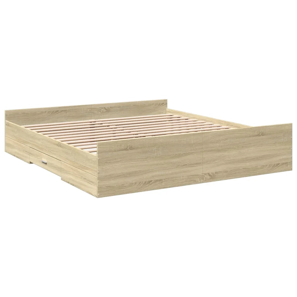 Giroletto Cassetti-Struttura Letto con contenitore Rovere Sonoma 200x200 cm Legno Multistrato 743159