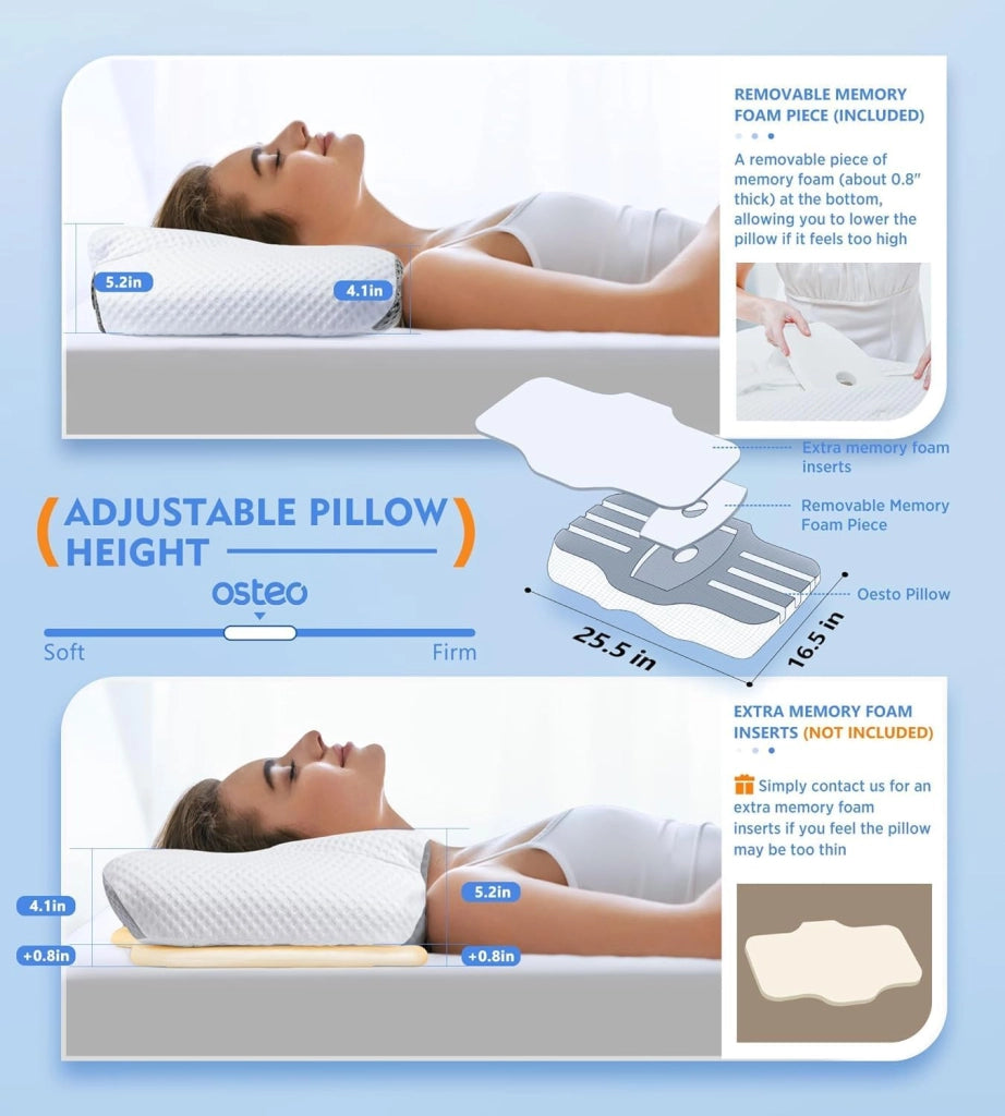 OLYMPIA OrtoMed Cuscino Ortopedico Sanitario Cervicale Memory Foam, 2 in 1 Ergonomico per Dormire, Supporto Cervicale con Federa Sfoderabile e Lavabile