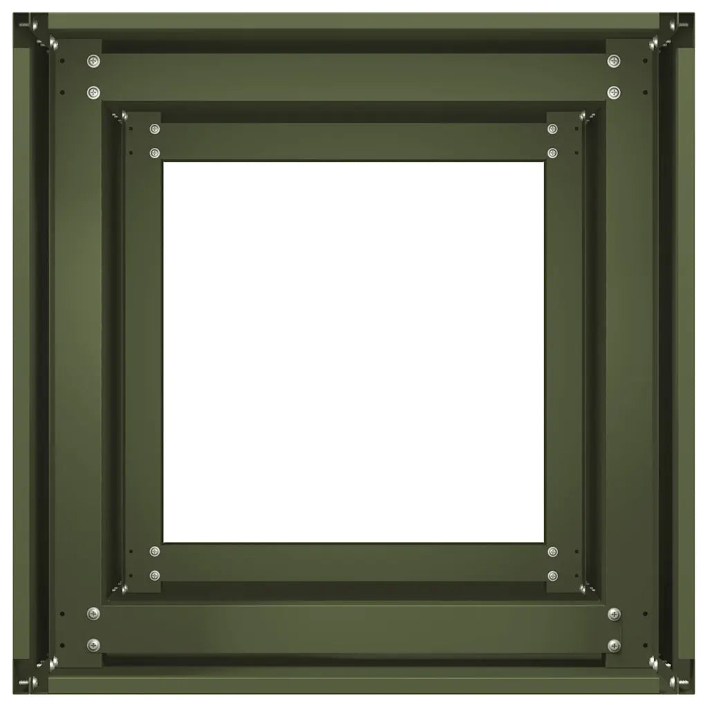 Fioriera moderna a fondo aperto 40 x 40 x 80 cm per balcone o giardino robusta realizzata in acciaio laminato a freddo verde oliva 02_0051495