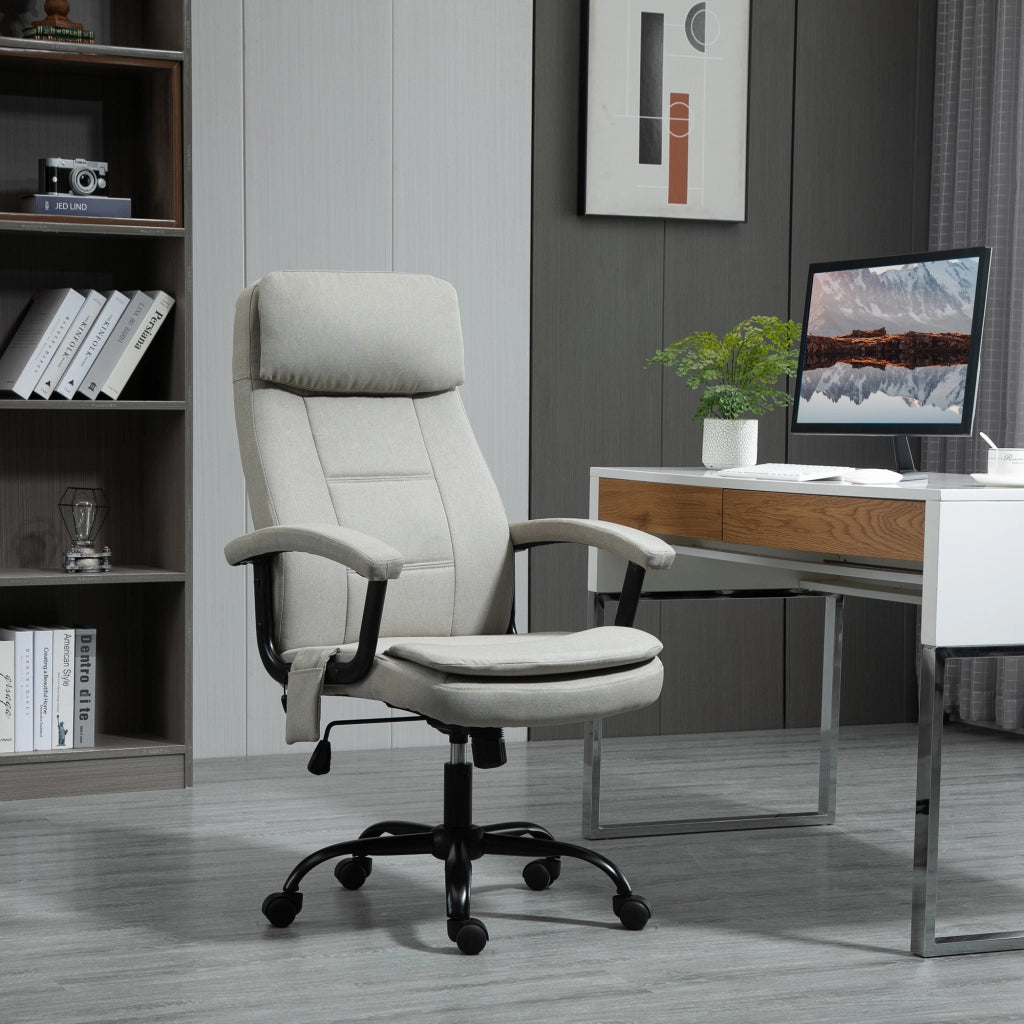 Poltrona da Ufficio Massaggiante Ergonomica con Schienale Reclinabile e Altezza Regolabile ¨C Zephmum ¨C Beige, Tessuto
