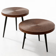 Set 2 Tavolini da Caffè Tondi Noce Design Industrial Tavoli da Soggiorno Rotondi