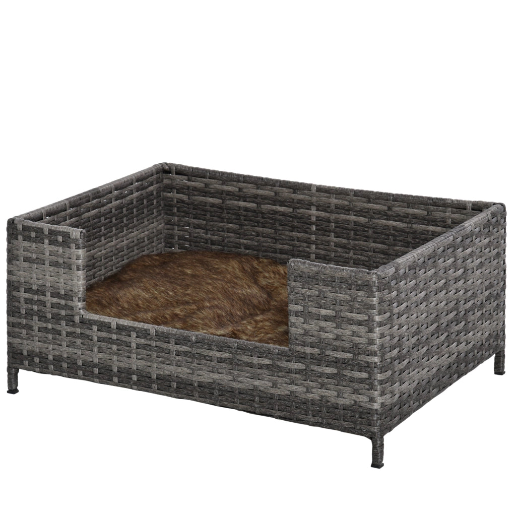 Easycomfort Cuccia per Cani e Gatti in Rattan con Cuscino Lavabile, Lettino per Animali da Interno, 61x46x27cm, Grigio Bianco