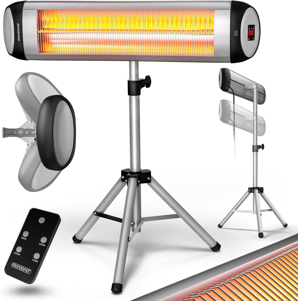 ® Stufa Elettrica a Infrarossi MZH2500 2500W Treppiede 110-175cm Telecomando Timer 24h Riscaldamento Esterno