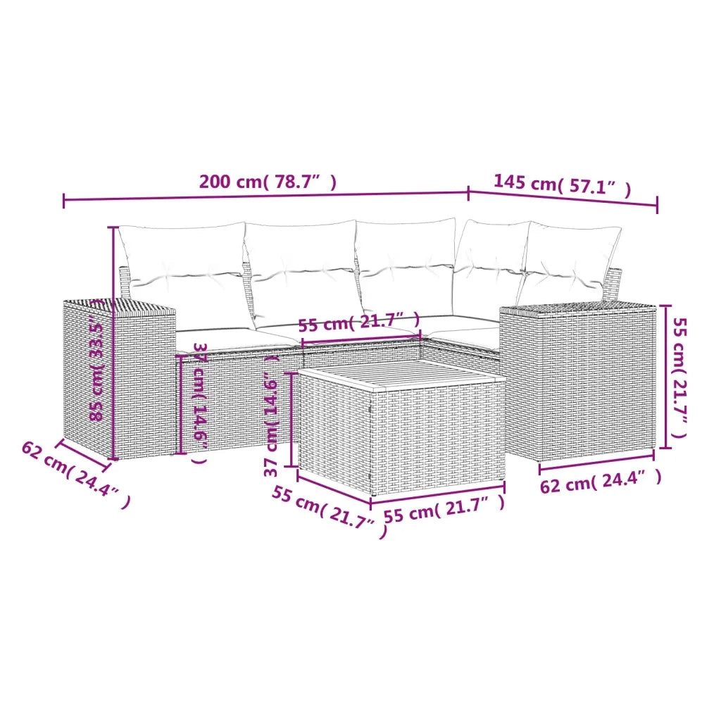Set Divano da Giardino 5 pz con Cuscini Grigio in Polyrattan 3225430